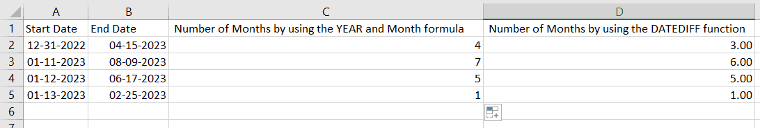 Calculate Number of Months Between Two Dates in Excel (3 Easy Formulas)