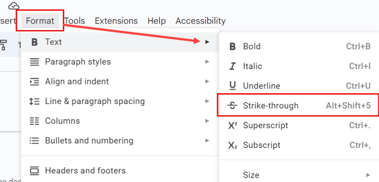 Strikethrough Shortcut in Google Docs